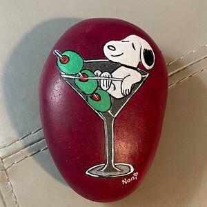 Rock Art Hand-Painted Snoopy his first Martini on Natural Stone